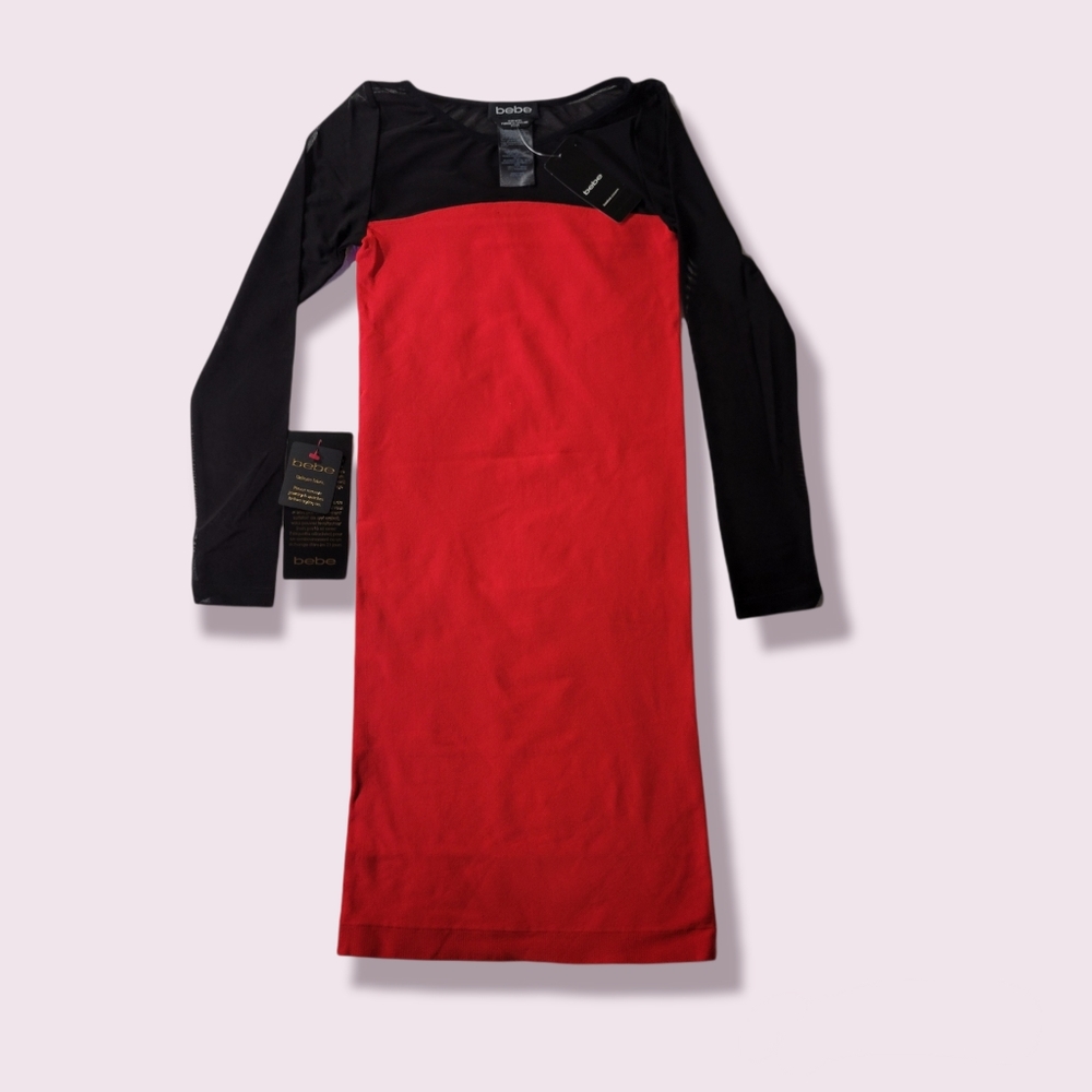 Bebe Women's Mesh Red and Black Mini Dress Size: Small.